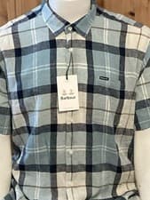 Image of BARBOUR Short Sleeve Shirt BRAND NEW WITH TAGS Size L Tartan Check Blue /Beige