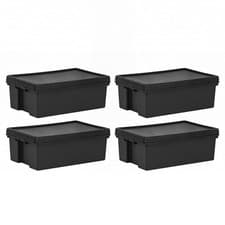 Image of 4 x Underbed 36l Black Storage Boxes with Lids Recycled Strong Plastic Container