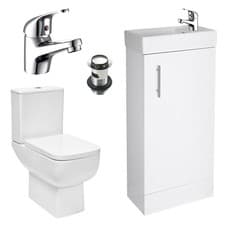 Image of 400mm Vanity Unit and Close Coupled WC Dual Flush Toilet Chrome Tap & Waste Set