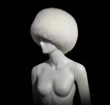 Image of Pure Snow White Fox Fur Cossack Beanie Beret Fall Winter Huge Massive XL Hat