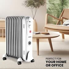 Image of Schallen Oil Filled Radiator 2500W 11 Fin Heater + Thermostat with Timer - WHITE