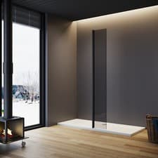 Image of Black Wet Room Shower Screen With Flipper Walk In Glass Panel Enclosure Cubicle