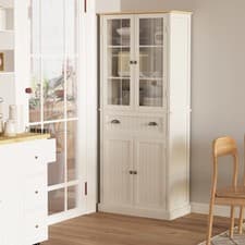 Image of Kitchen Cupboard, 5-tier Storage Cabinet with Adjustable Shelves Drawer, Cream