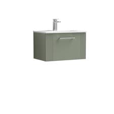 Image of Retro 1 Drawer Wall Hung Vanity Unit with Minimalist 1 Tap Hole Ceramic Basin