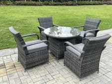 Image of Fimous Rattan Garden Furniture Dining Sets Table And Chair Set Dark Grey Mix
