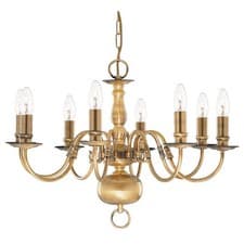 Image of 8 Lights Antique Brass Finish Ceiling Pendant Light with Candle Style Holders
