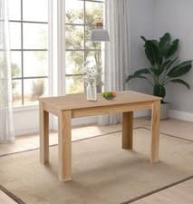 Image of Dining Table, Oak Effect Fixed Top Table 120cm, Wooden Kitchen Table