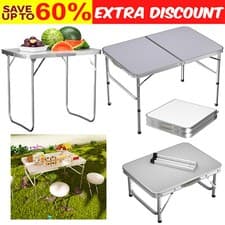 Image of Portable Folding Camping Table Aluminium Carry BBQ Desk Kitchen Outdoor Picnic
