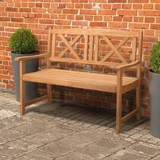 Image of 2 Seater Wooden Garden Bench Traditional Hardwood Outdoor Patio Furniture 117cm