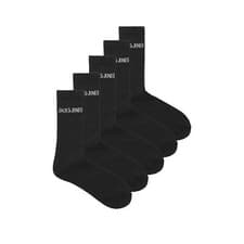 Image of Jack & Jones Mens Socks Pack of 5 Cotton Rich Calf Stretch Plain Black Sock