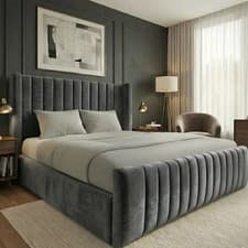 Image of Winged Plush Velvet Ottoman Bed New York with 2025 Nevada Lines With Mattress