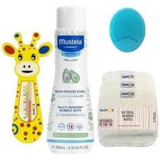 Image of Mustela Baby Multi Sensory Bubble Bath 200ml Bundled with 3 Alimos Bamboo, brush