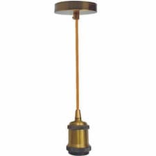Image of E27 Vintage Industrial Pendant Light Holder 2m Fabric Cable Ceiling Rose UK