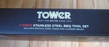 Image of NEW BOXED FOUR PIECE STAINLESS STEEL BBQ TOOL SET WITH LONG MAPLE WOOD HANDLES