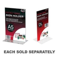 Image of Deflecto Portrait Double Sided Stand Up Sign Holder Clear Plastic Construction