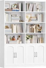 Image of Bookcase Storage Cabinet Tall Shelves Doors Display Unit Living Room Wood