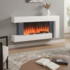 Image of 52in Wall Mounted Electric Fire with Log & Stone MDF LED Flame Fireplace Heater