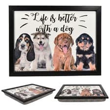 Image of Padded Lap Tray with Bean Bag Cushion Wooden Laptop Bed Food TV Dinner Dogs
