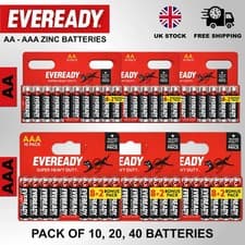 Image of Eveready Zinc Carbon AA AAA Batteries New R6 1.5V Heavy Duty Batteries 10 or 60