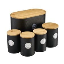 Image of Ribbed Kitchen Storage Cannister 5pc Set Tea Coffee Sugar Bread Bin 11 Colours