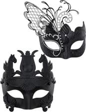 Image of Masquerade Couple Masks Mardi Gras Party Butterfly Swan Knight Black Silver Ball