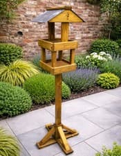 Image of Wooden Bird Table Garden Multi Bird Feeder Slate Roof Two Tiered Tables
