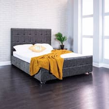 Image of Monaco Cube Fabric Upholstered Bed Frame Plush Velvet - UK Handcrafted