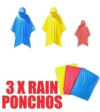 Image of 3pce kids adults HOODED RAIN PONCHO PONCHOS WATERPROOF COAT DISPOSABLE