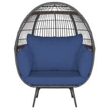 Image of Oversized Wicker Egg Chair Outdoor Patio Lounge Basket w/ 4 Soft Cushions