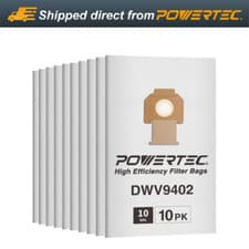 Image of POWERTEC Fleece Filter Bags for DeWalt DWV9402 Fits DWV012/DWV010 Dust Extractor