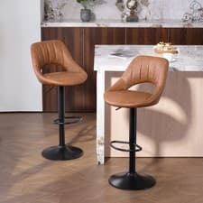 Image of Bar Stools Set of 2, Height Adjustable PU Leather Swivel Barstools