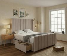 Image of Winged Divan Bed In Plush Velvet Fabric All Sizes Colors Double & King Size UK