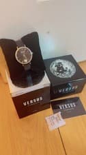 Image of Versus Versace Womens Black &Silver 34mm Strap Fashion Watch New with Box&papers