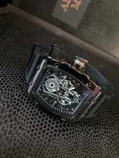 Image of Black Tonneau Skeleton Watch – Bold Mechanical Edge