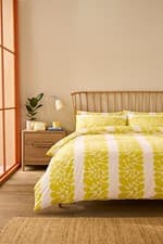 Image of Orla Kiely Sycamore Stripe 100% Cotton Duvet Cover Set In Yellow