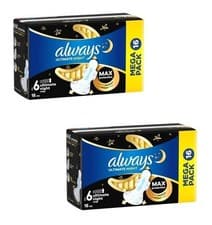 Image of 32 Always Sanitary Ultimate Night Max Protection - Size 6- Mega Pack 2 x 16 Pads