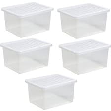Image of Wham Crystal 37 Litre Storage Box With Lid 5 Pack