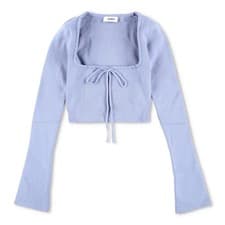 Image of DANIELLE GUIZIO Women Bow Knit Sweater Long Flare Sleeve Cropped Blue 2XL RRP195