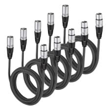 Image of Soundlab Pack of 5 Black 3 Pin XLR Line Female Socket to Male Plug Patch Lead 1M