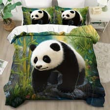 Image of Stone Bamboo Panda Duvet Quilt Cover Set & Pillowcases Single Double King Decor