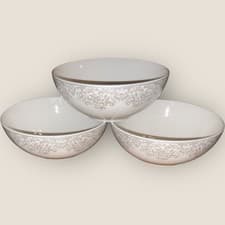 Image of Denby Monsoon Filigree Silver 3x Cereal Bowls 6.25” Only Displayed Excellent