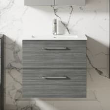 Image of Nuie Arno Wall Hung 2-Drawer Vanity Unit & Basin-2 600mm - Anthracite Woodgrain