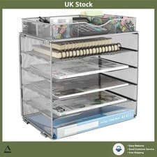 Image of Modern 5 Tier Metal Mesh A4 Desk Tray Paper Organiser Filing Rack Silver 34cm