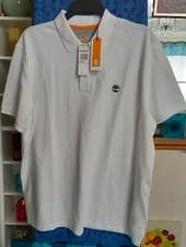 Image of Timberland Core Logo Millers River Pique Polo Shirt in White, Men's Size XXL