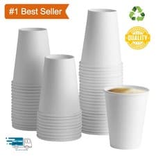 Image of Single Wall White Paper Cups - 12oz Premium Disposable Cups for Hot & Cold Drink