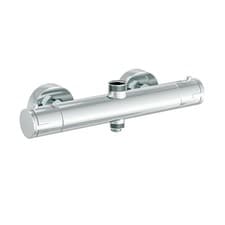 Image of Round Chrome Thermostatic Shower Bar Valve Double Outlet Wall Mounted