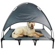 Image of Elevated Dog Bed Pet Mesh Raised Camping Cot with Canopy Cover Indoor Outdoor