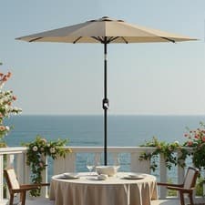 Image of Parasol Garden Table Sun Shade Canopy Patio Outdoor Umbrella Crank Tilt Khaki