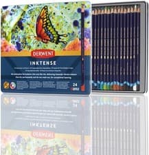 Image of Derwent Inktense Permanent Watercolour Pencils, Set of 24 in a Tin, 4mm Premium