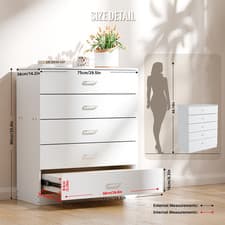 Image of Modern White 5 Drawer Chest Bedroom Furniture with Handles & Smooth Runners (35"